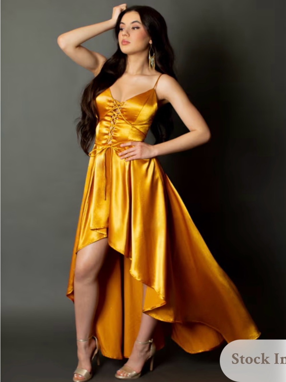 NWT Joyfolie Shelly Dress In Mustard High Low Maxi Dress Formal Gold XS Corset